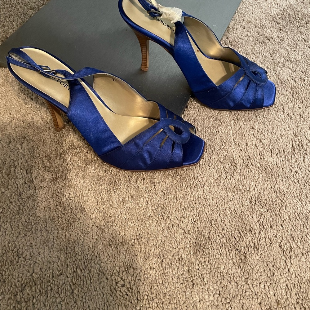 Blue satin strappy shoes